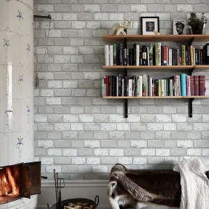 White Gray Brick Pattern Peel and Stick Wallpaper