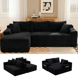 94.5" Cloud Modular Sectional Corduroy Sofa with L-Shape Chaise