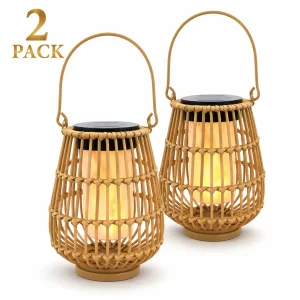 2 Pack Solar  Handwoven Waterproof Hanging Rattan Solar Lights