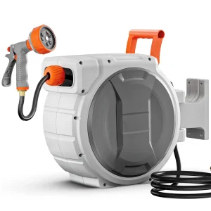 SucceBuy Retractable Heavy Duty Garden Hose Reel with 9Pattern Nozzle 180°Swivel Bracket