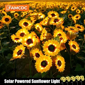 2/4 PCS Solar Powered Sunflower Light 3 Head