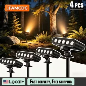4 PACK Solar Outdoor Spotlights 1200mAh