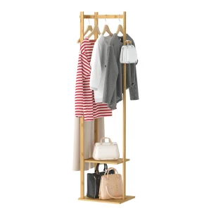Bamboo Garment Rack with 2 Tier Storage Shelves