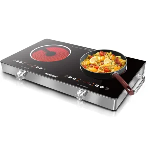 Karinear Ceramic Hob 2 Zones, 3200W Plug in Electric Hob with Safety Lock